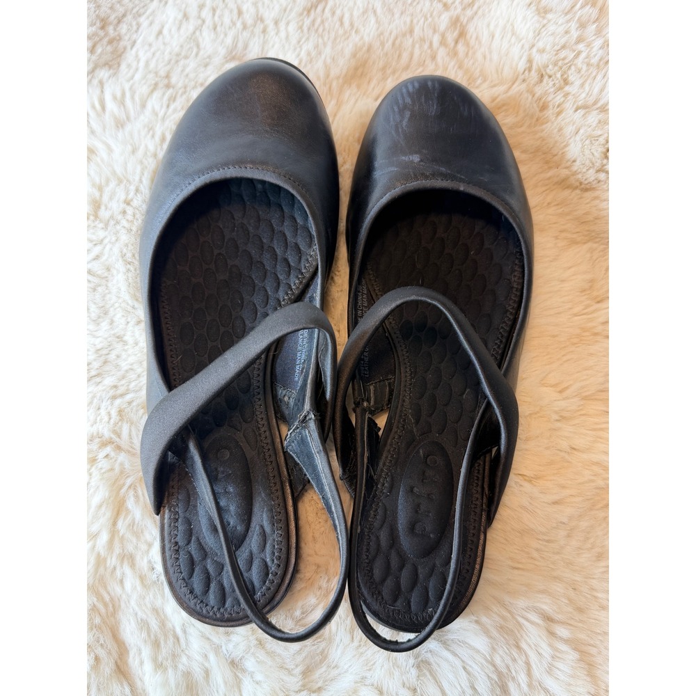 Black Leather 90s Mod Mary Jane Ballet Flat Slingbacks Women 8M Twee Dainty